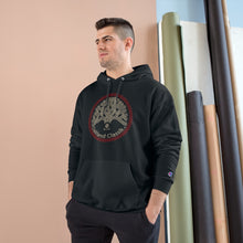 Load image into Gallery viewer, Oakland Classik X Champion Hoodie Black Hoodie with Burgundy and Tan oakclsk logo
